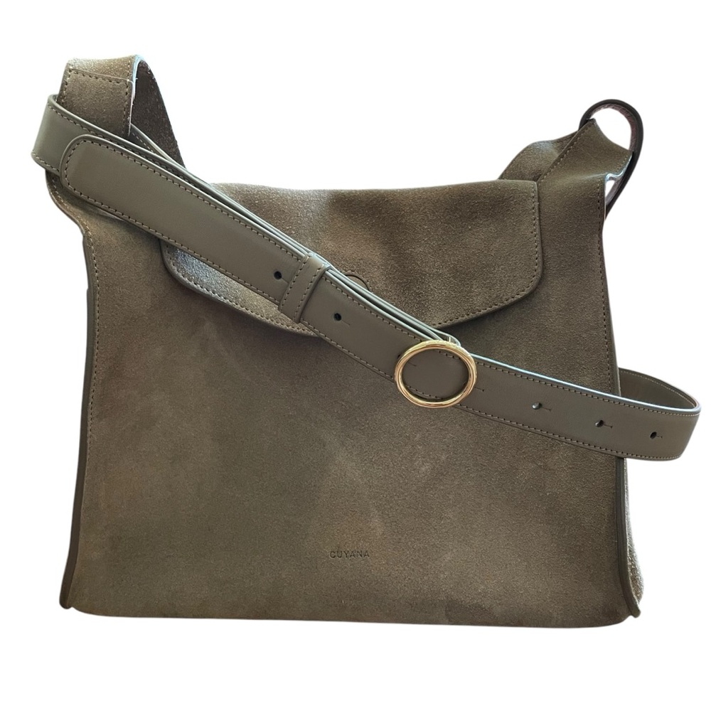 CUYANA Taupe Suede Double Loop Bag Magnetic Closure - Picture 1 of 9